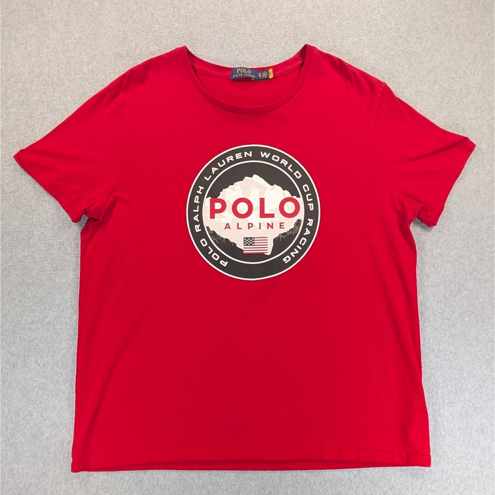 Polo Ralph Lauren Mens XL Red Alpine World Cup Racing Graphic T-Shirt 24x29